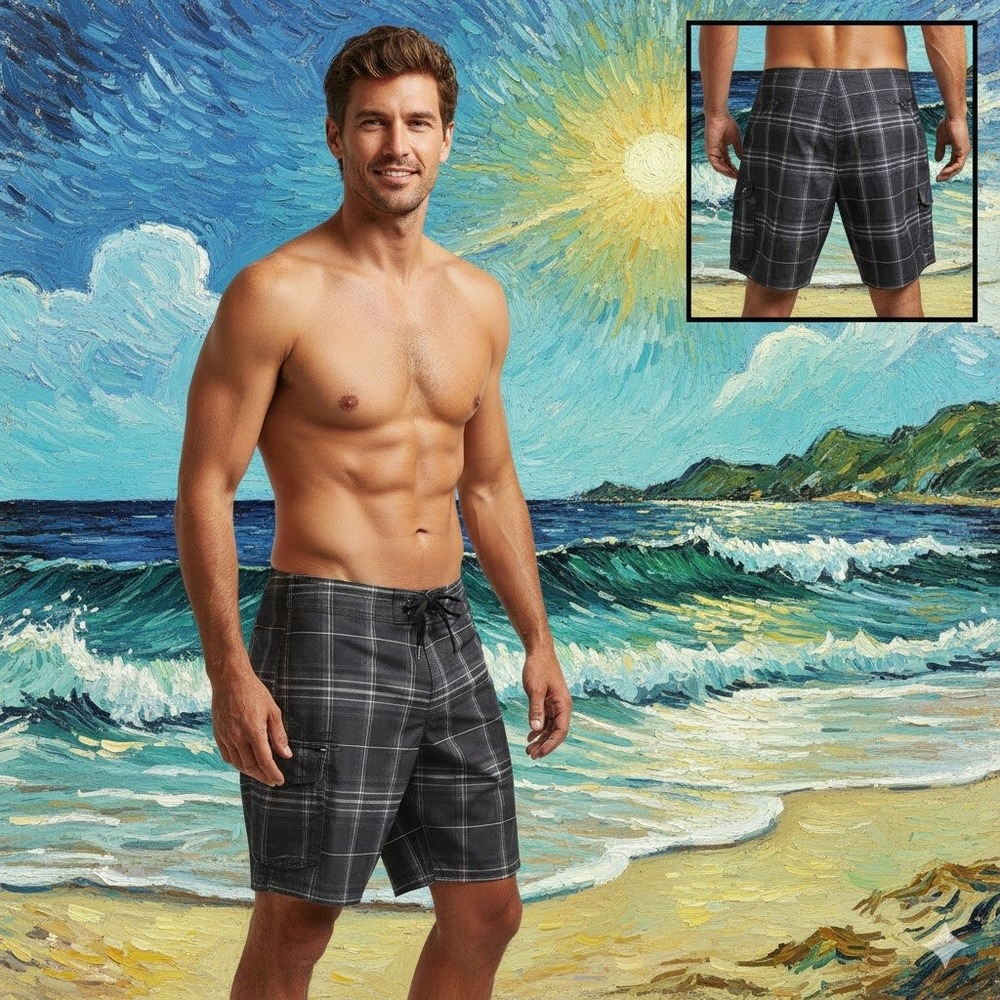 ONeill Mens Plaid Board Shorts Black Gray SP9106032D Size 34
